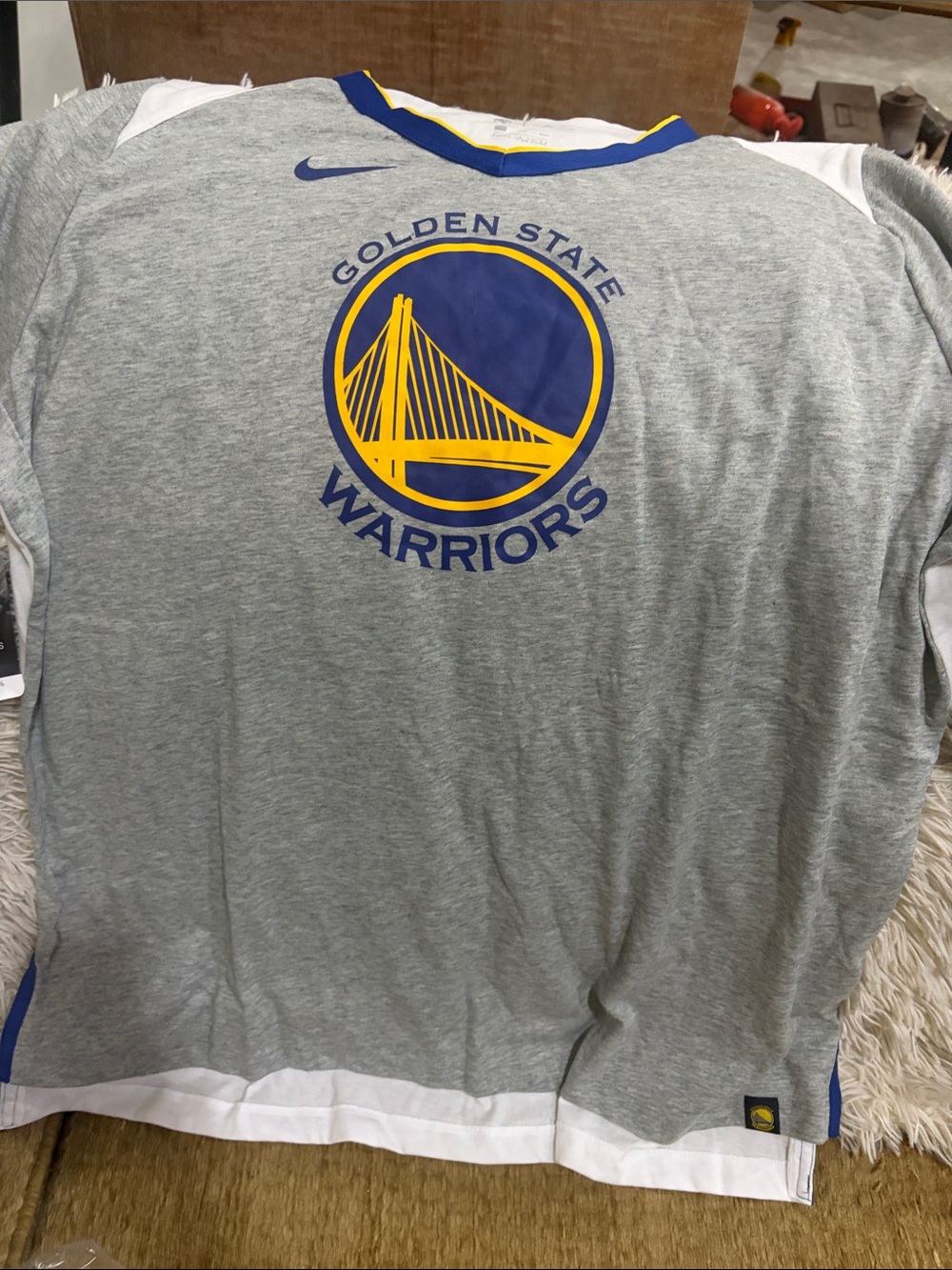 Nike Gray Golden State Warriors Sleeveless Tee with Blue & Yellow Logo